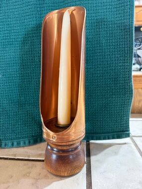 Vintage Copper Shield Chamber Candle Stick Holder .